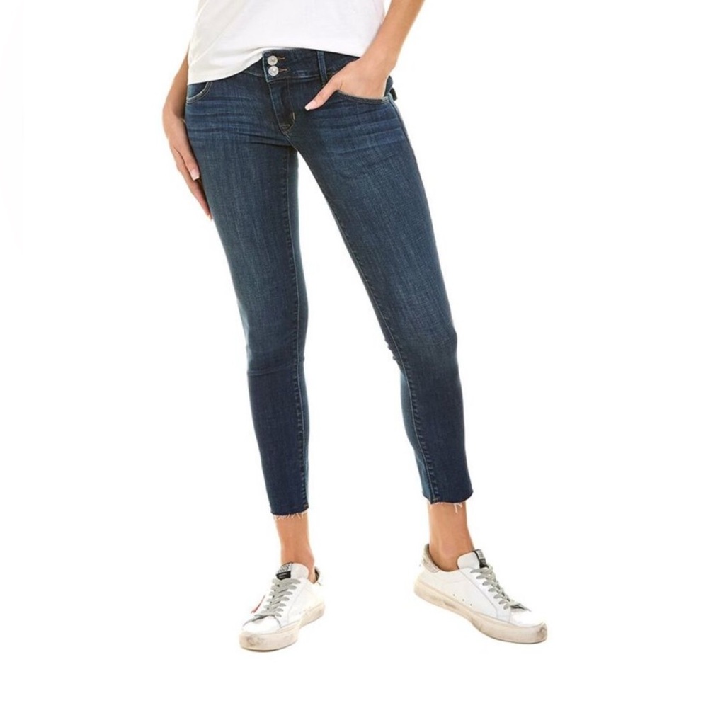 Hudson Collin Midrise Skinny Ankle Jean Kehlani Size 31 Distressed Hem Dark Wash